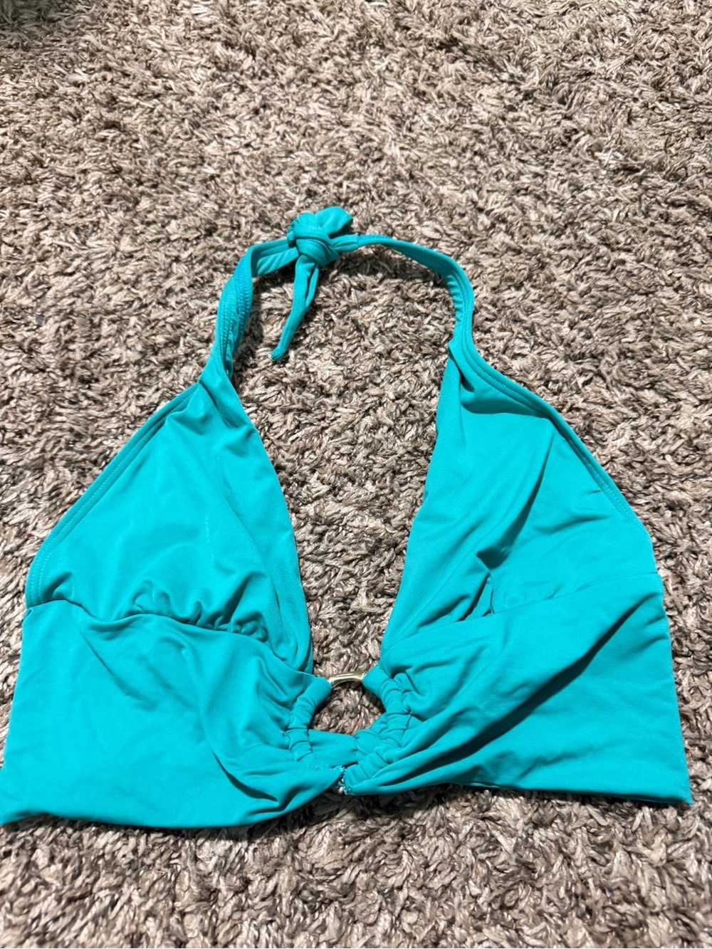 Carmen Marc Valvo Turquoise Halter Bikini Top with Center Ring